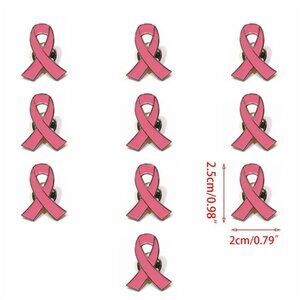 10-Pack Breast Cancer Awareness Lapel Pink Ribbon Enamel Pins with Gold Back NEW